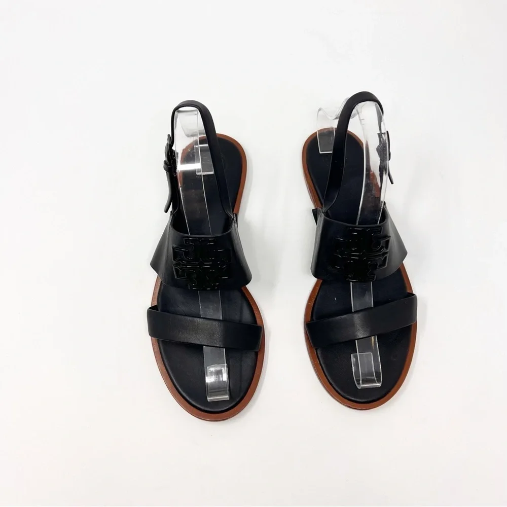 [Tory Burch] Classic Black Leather Logo Sandals